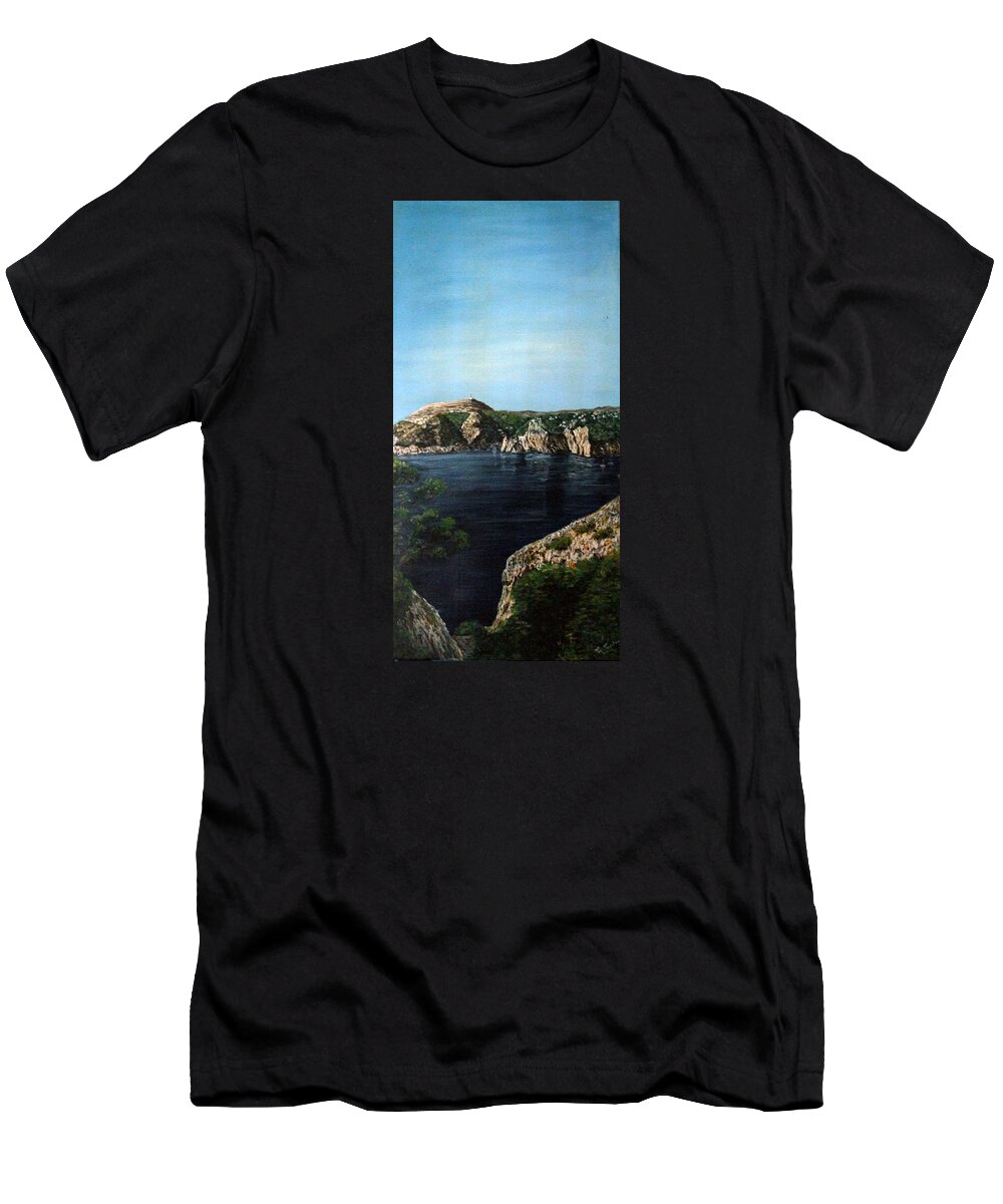 Blue T-Shirt featuring the painting Ambolo Javea Spain by Mackenzie Moulton