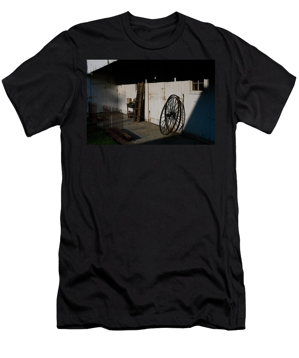 Amish T-Shirt featuring the photograph Amish Buggy Wheel by Greg Graham