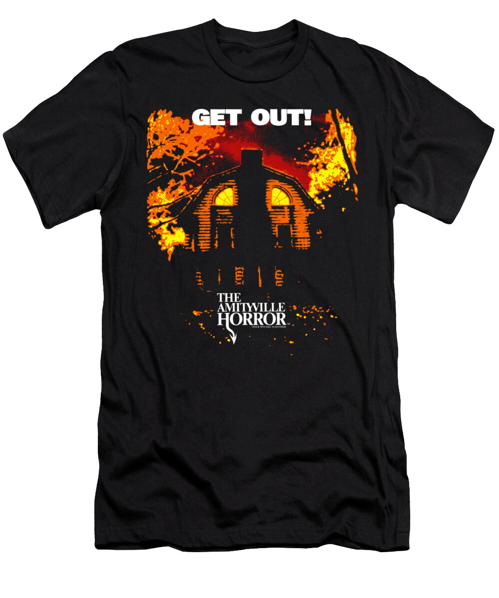  T-Shirt featuring the digital art Amityville Horror - Get Out by Brand A
