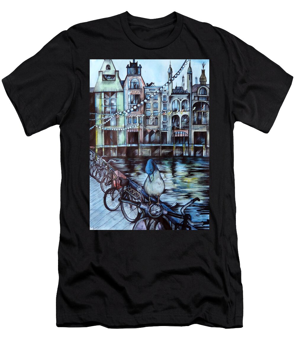 Travel T-Shirt featuring the drawing Amsterdam by Anna Duyunova