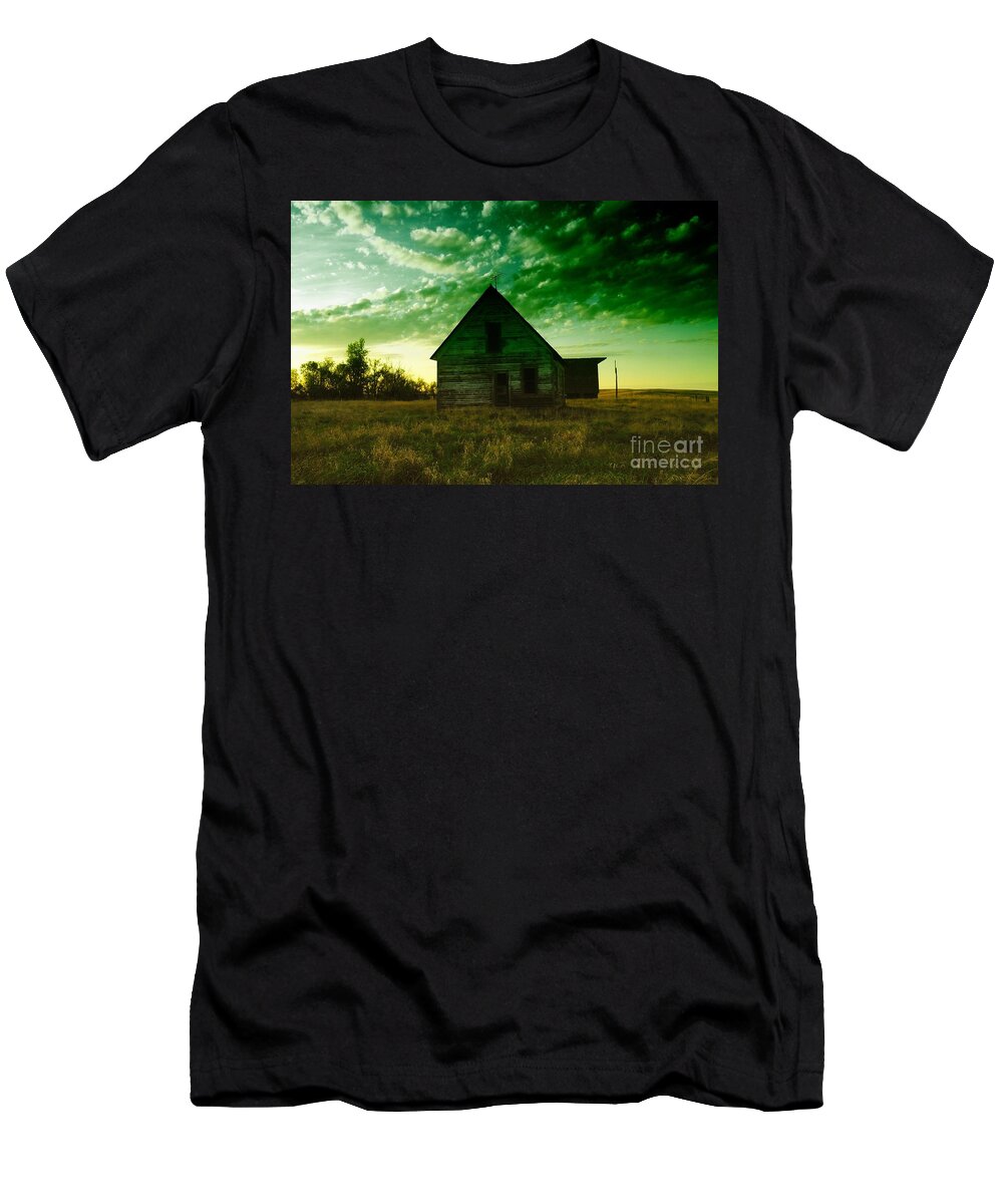 Houses T-Shirt featuring the photograph An Old North Dakota Farm House by Jeff Swan