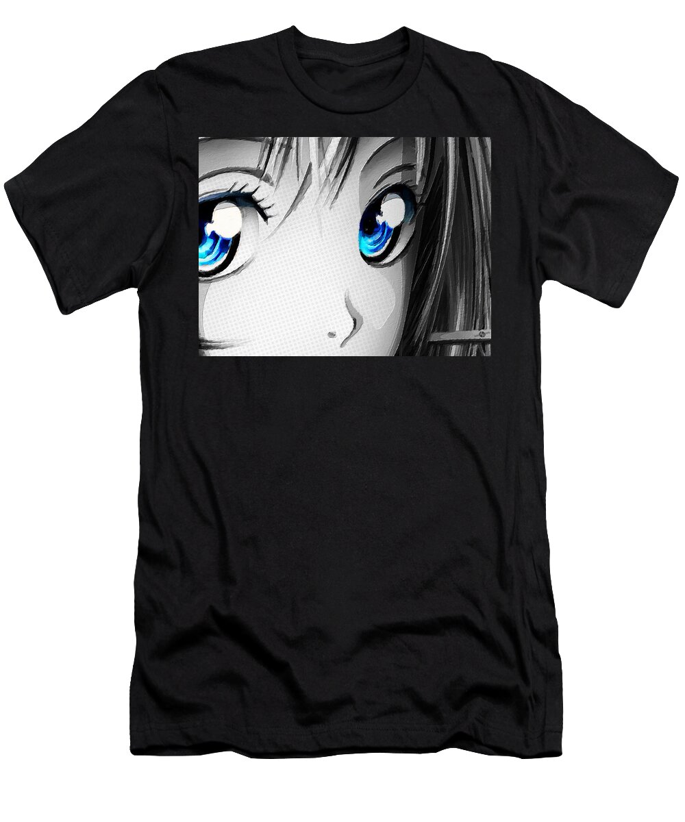 Anime Girl Eyes 2 Black And White Blue Eyes T-Shirt by Tony Rubino - Pixels