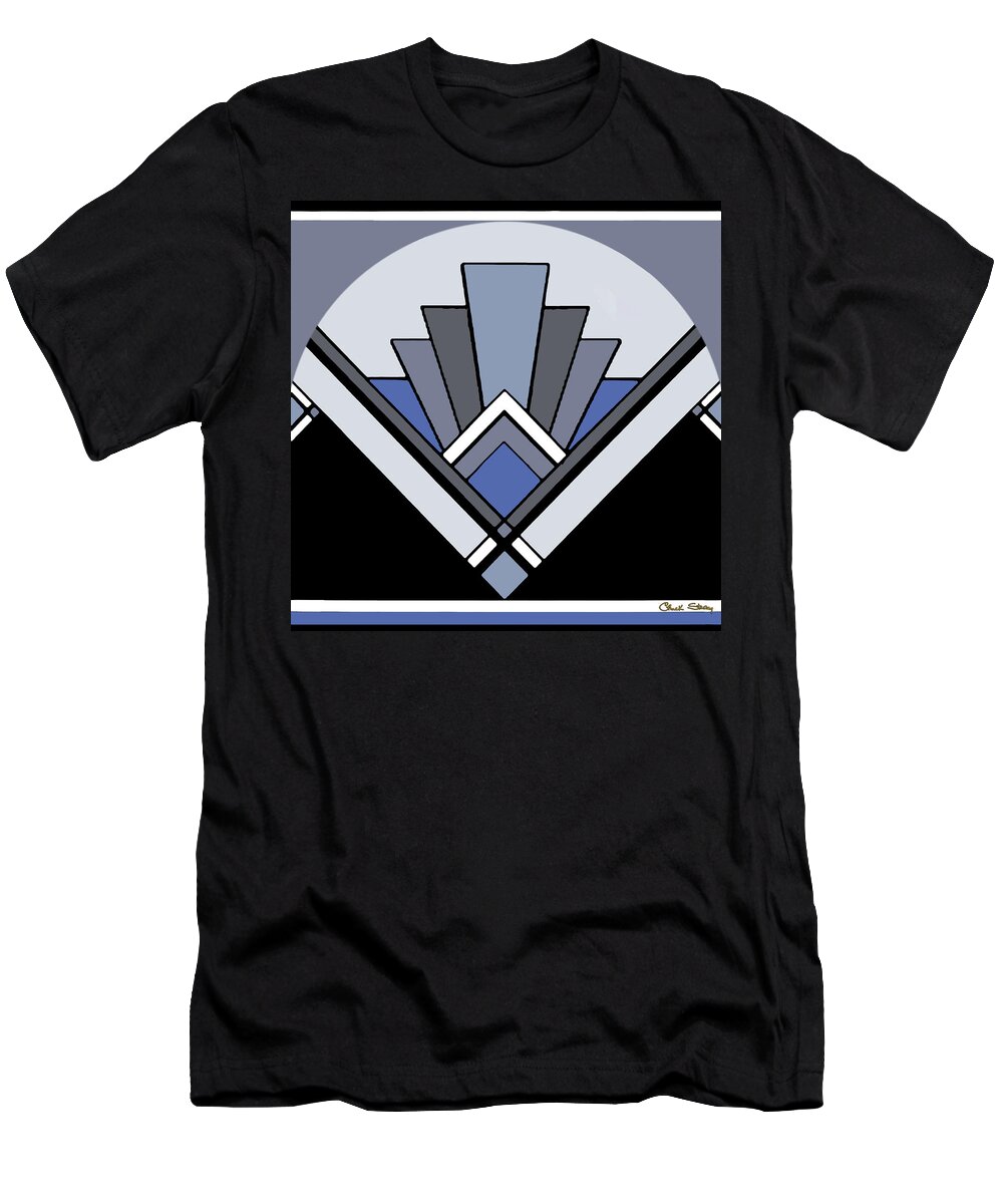 Art Deco Pattern Two T-Shirt featuring the digital art Art Deco Pattern Two - Blue by Chuck Staley