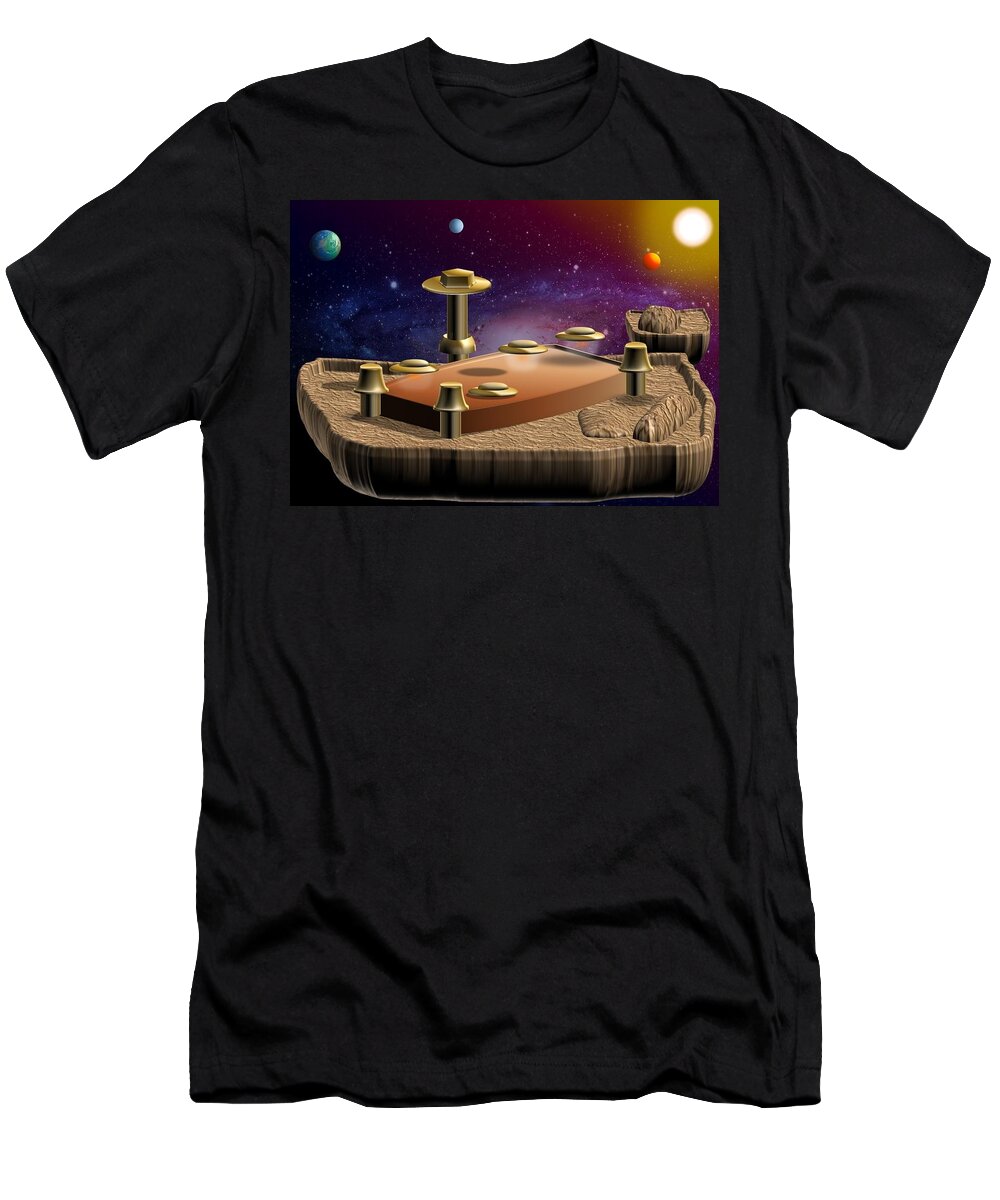Digital Art T-Shirt featuring the digital art Asteroid Terminal by Cyril Maza