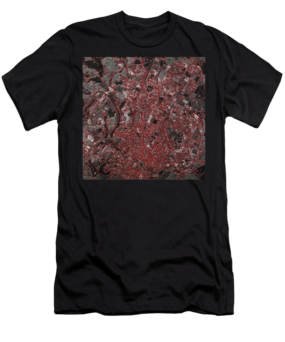 Austin T-Shirt featuring the painting Austin Texas Map 3 by Bekim M