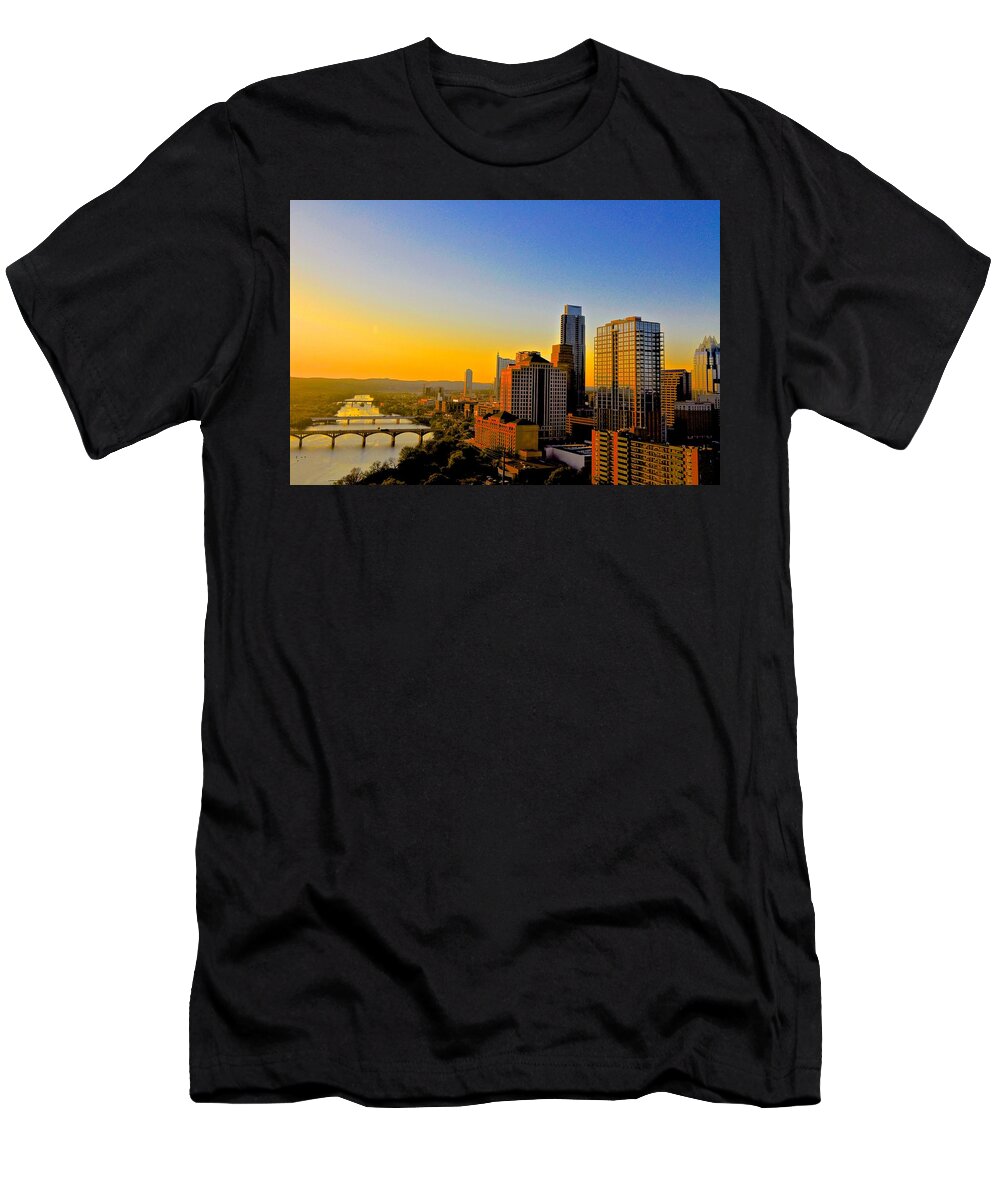 Austin Texas Pillow T-Shirt featuring the photograph Austin's Golden Skyline by Kristina Deane