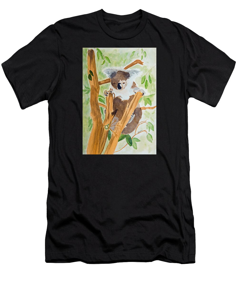 Animal T-Shirt featuring the painting Koala in a gum tree by Elvira Ingram
