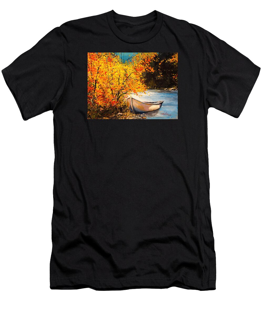 Landscape T-Shirt featuring the painting Autumn Gold by Alan Lakin