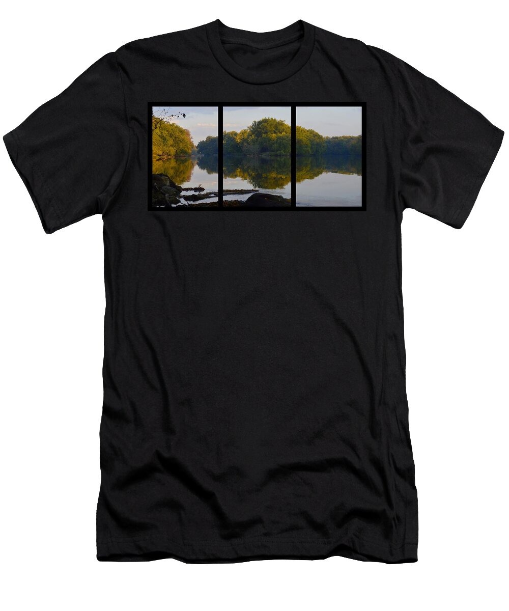 Triptych T-Shirt featuring the photograph Autumn Shell Rock Triptych by Bonfire Photography