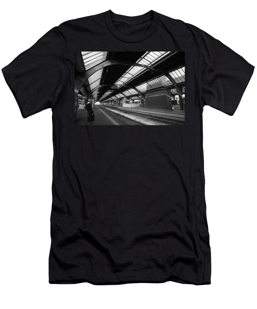 Bahnhof T-Shirt featuring the photograph Bahnhof Zurich by Shirley Radabaugh