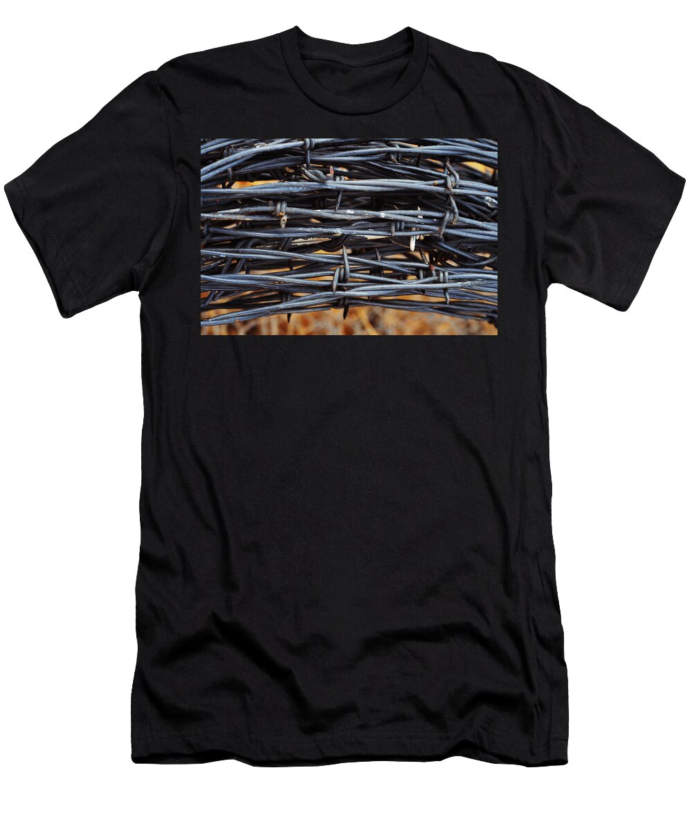 Barbed Wire T-Shirt featuring the photograph Barbs Wound Tight by Kae Cheatham