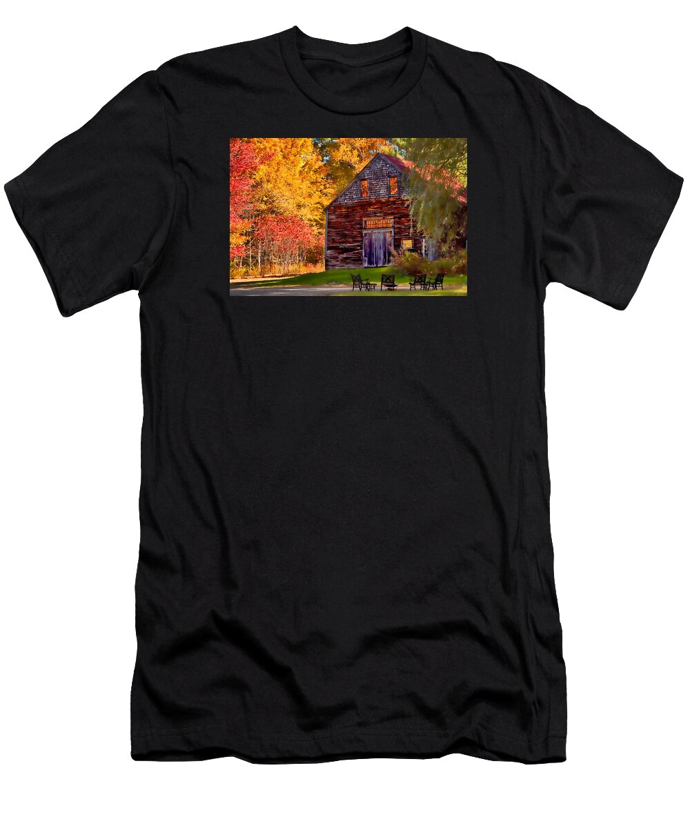 Autumn Foliage New England T-Shirt featuring the photograph Barn full of fall color by Jeff Folger