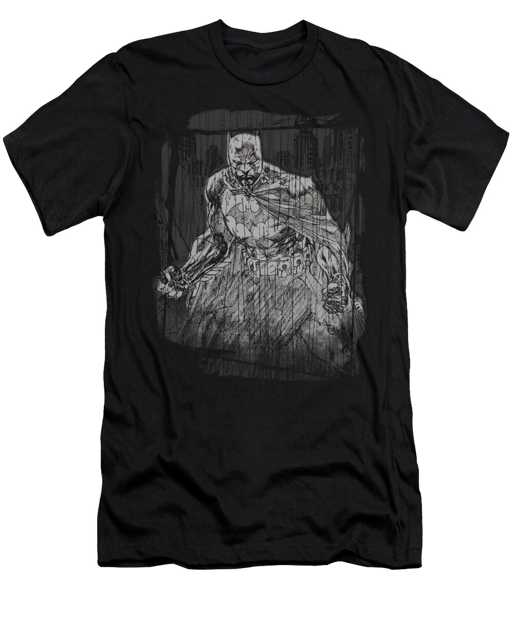 Batman T-Shirt featuring the digital art Batman - Pencilled Rain by Brand A