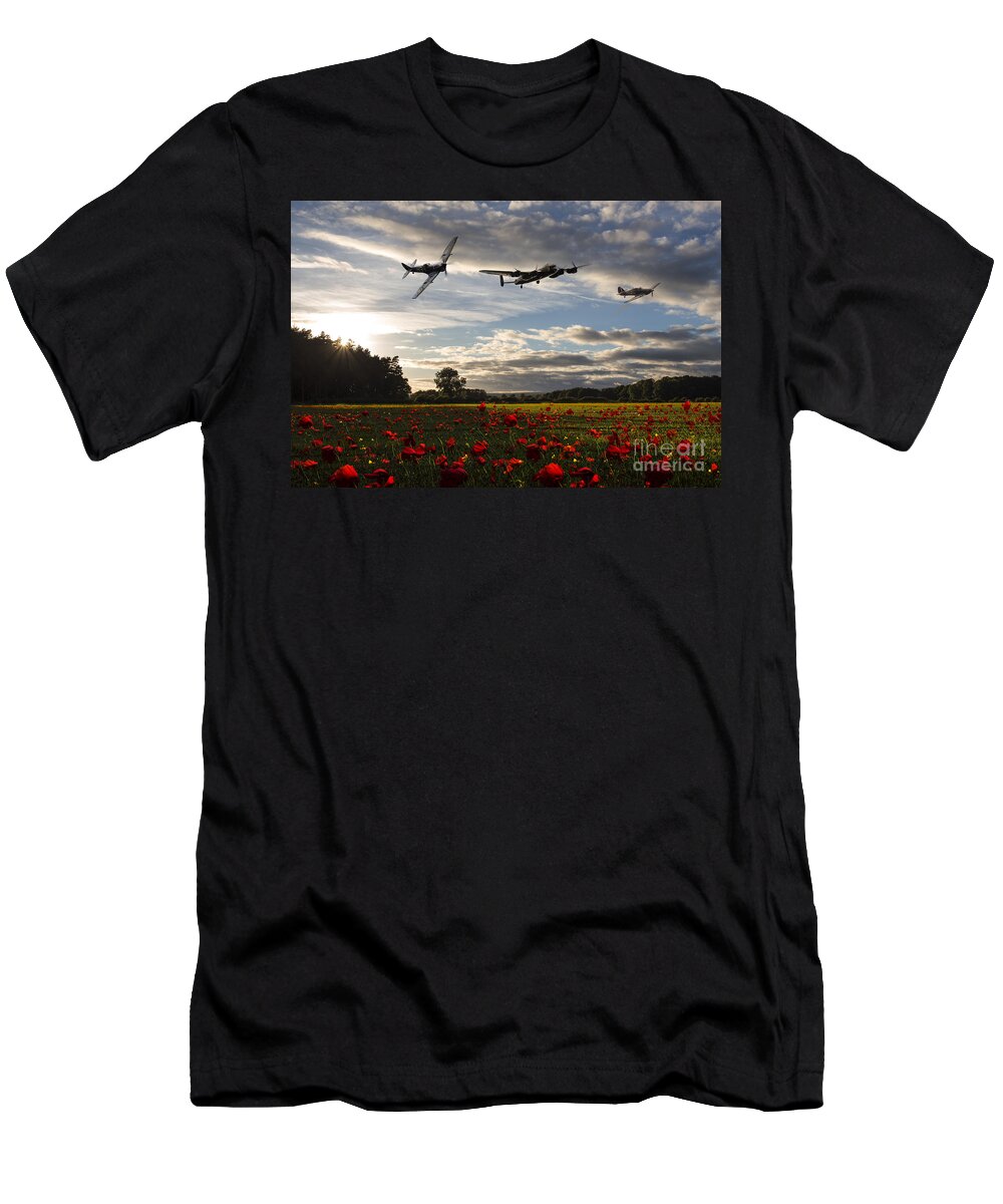 Avro Lancaster T-Shirt featuring the digital art Battle of Britain Poppy Pride by Airpower Art