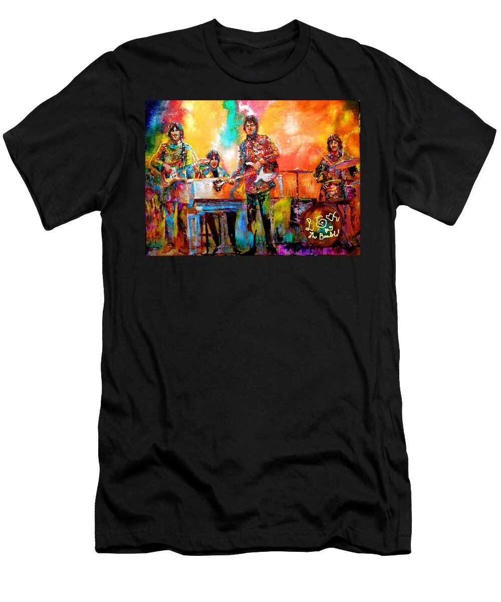 Beatles T-Shirt featuring the painting Beatles Magical Mystery Tour by Leland Castro
