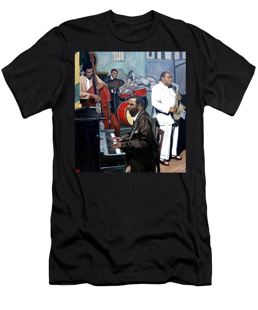 Musicans T-Shirt featuring the painting BeBop 'Til You Drop by Tom Roderick