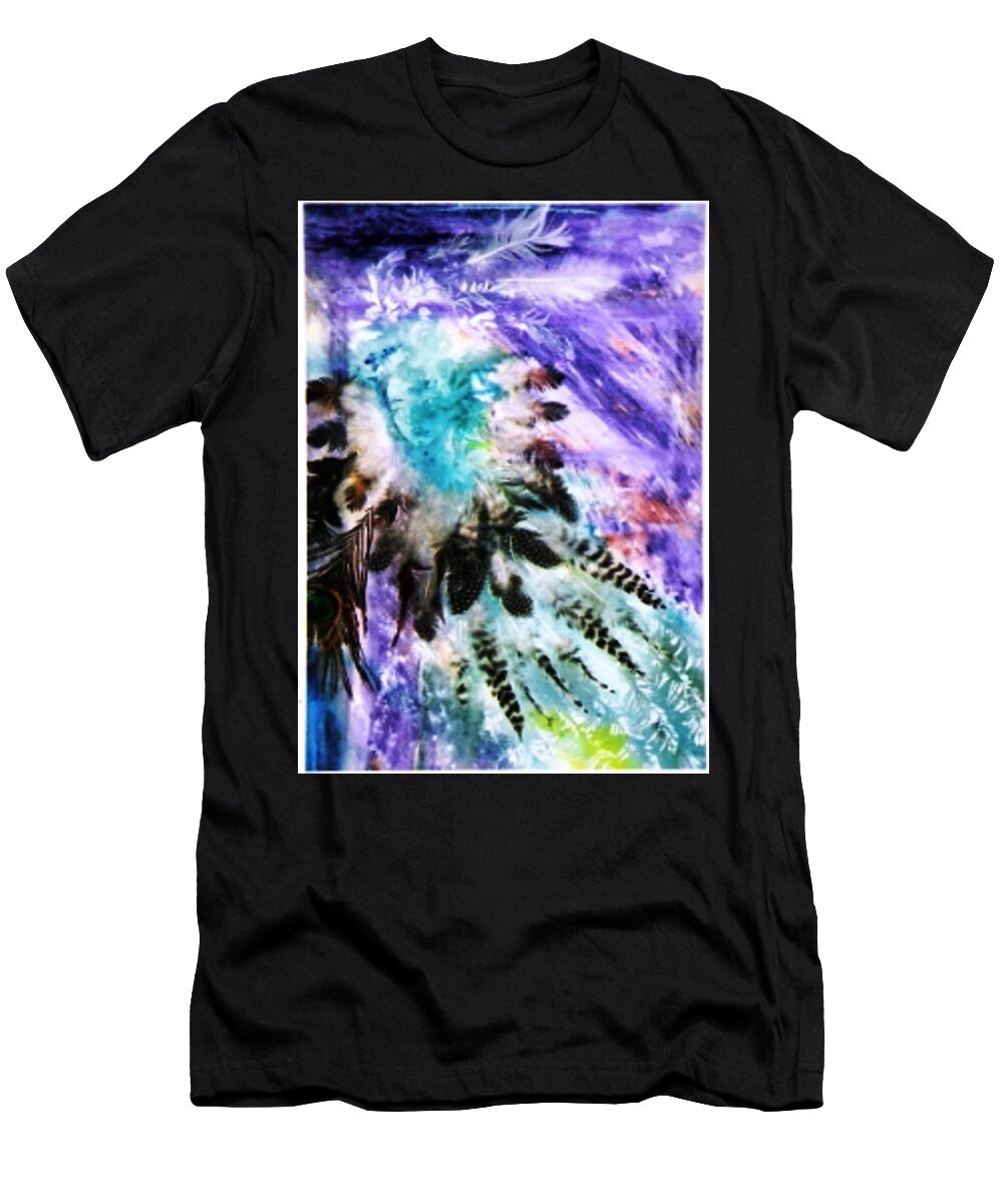 Feathers T-Shirt featuring the painting Bird Woman by Trudi Doyle