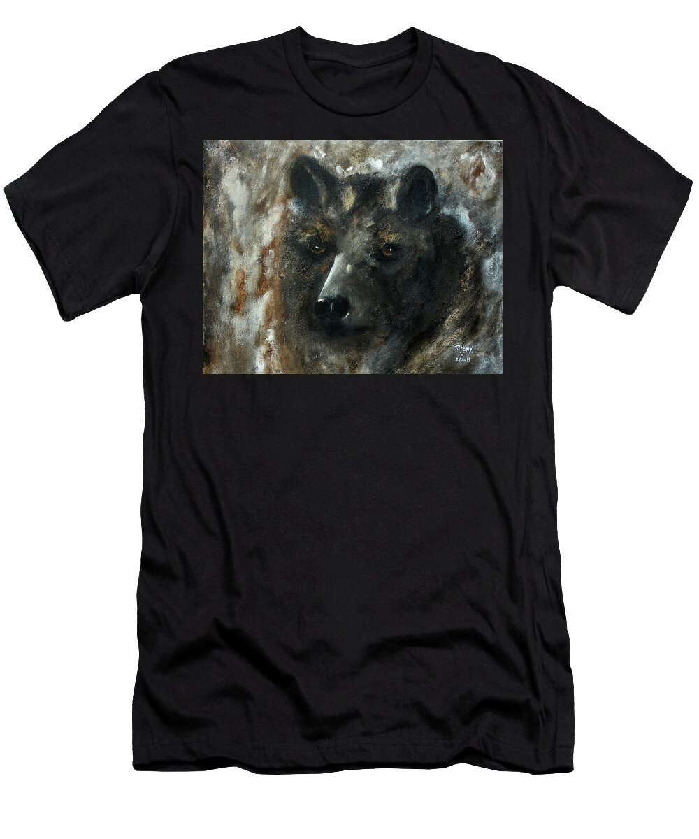 Bear T-Shirt featuring the painting Bjomolf - Bear Wolf by Barbie Batson