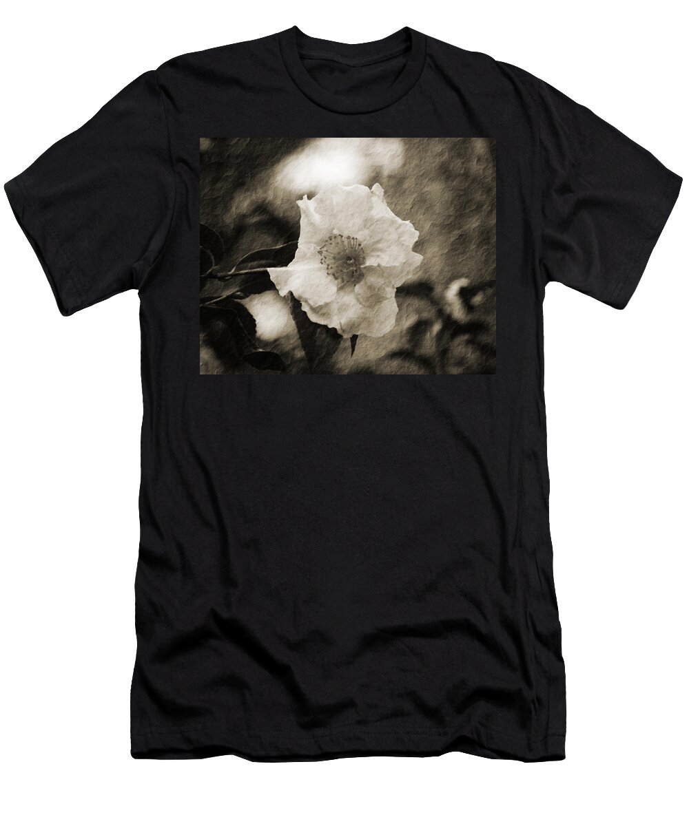 Abstract T-Shirt featuring the photograph Black and White Flower with texture by Maggy Marsh