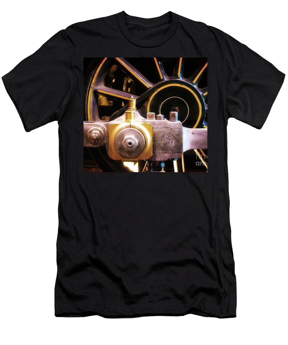Train Wheel T-Shirt featuring the photograph Black and Yellow Loco Wheel by Joseph J Stevens