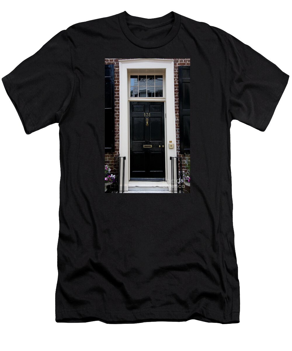 Door T-Shirt featuring the photograph Black Door Charleston by Christiane Schulze Art And Photography