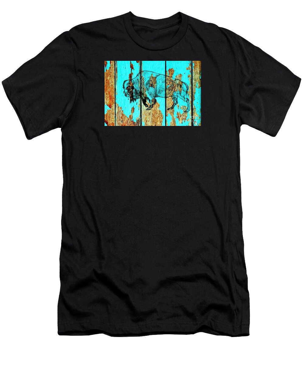 Buffalo T-Shirt featuring the drawing Blue Buffalo 3 by Larry Campbell