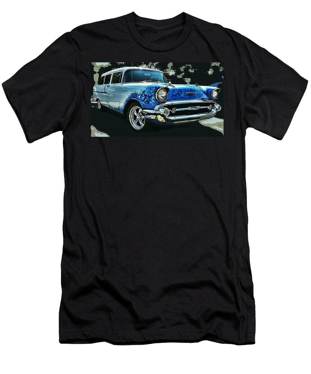 Victor Montgomery T-Shirt featuring the photograph Blue Flames '57 by Vic Montgomery
