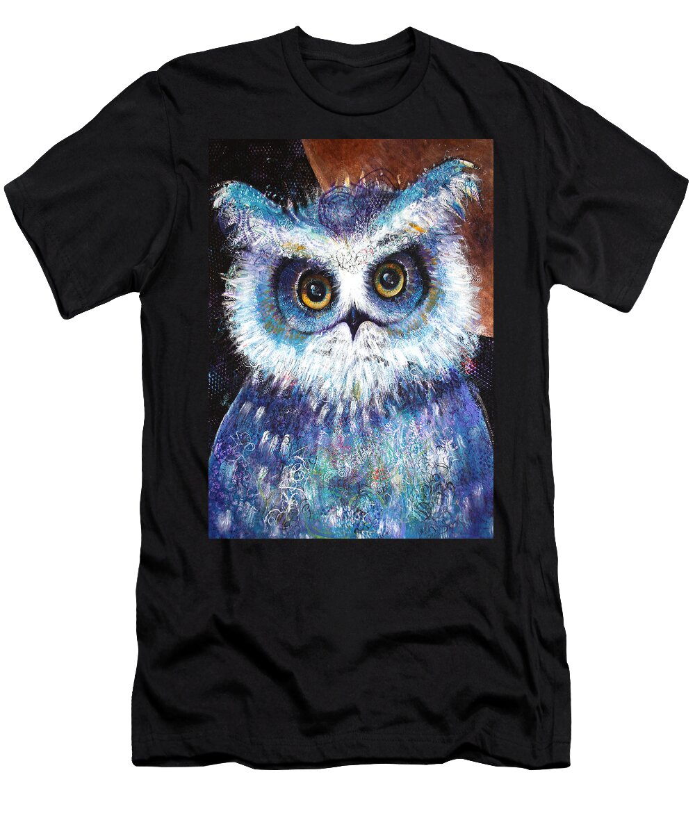 Owl T-Shirt featuring the painting Blue by Laurel Bahe