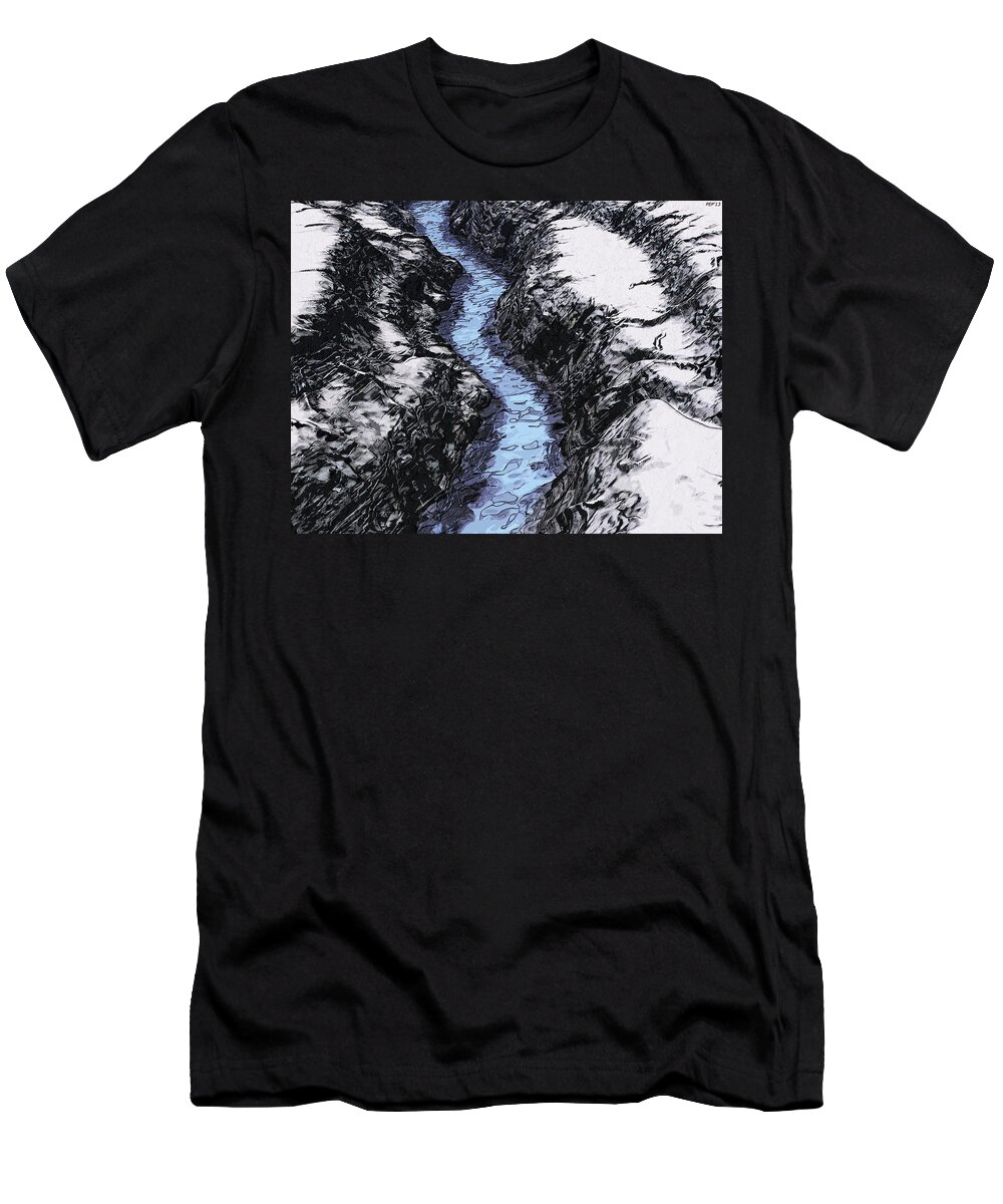 Water T-Shirt featuring the digital art Blue Water On Ice by Phil Perkins