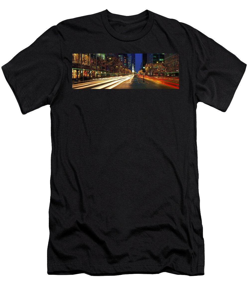 Photography T-Shirt featuring the photograph Blurred Motion, Cars, Michigan Avenue by Panoramic Images