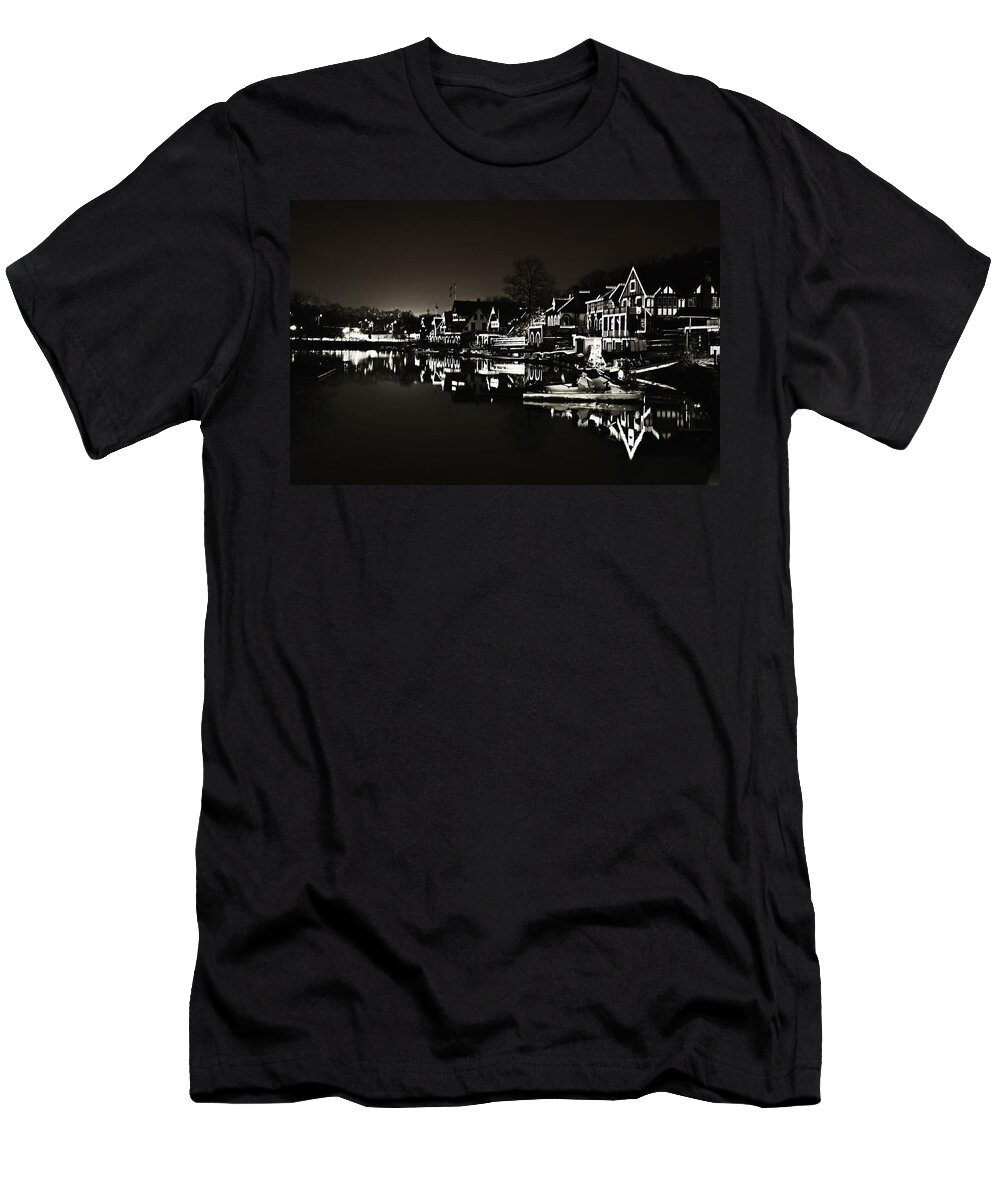 Boat T-Shirt featuring the photograph Boat House Row - In the Dark of Night by Bill Cannon