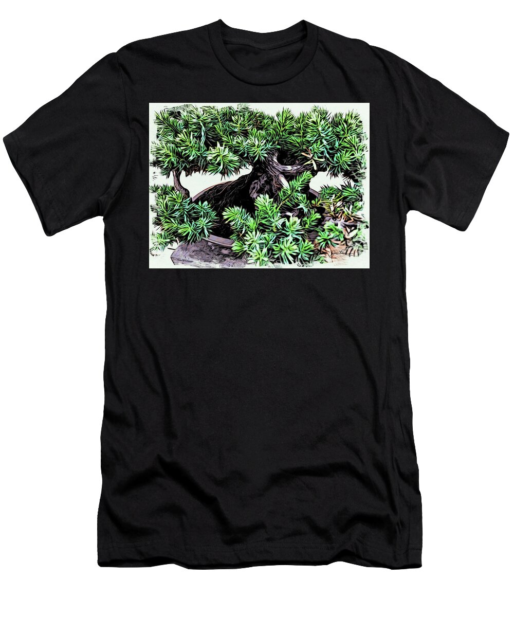 Pine Bonsai Tree T-Shirt featuring the painting Bonsai Pine Tree by Joan Reese