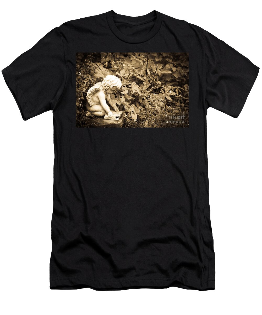  T-Shirt featuring the photograph Book Angel Deep in Thought by Cheryl Baxter