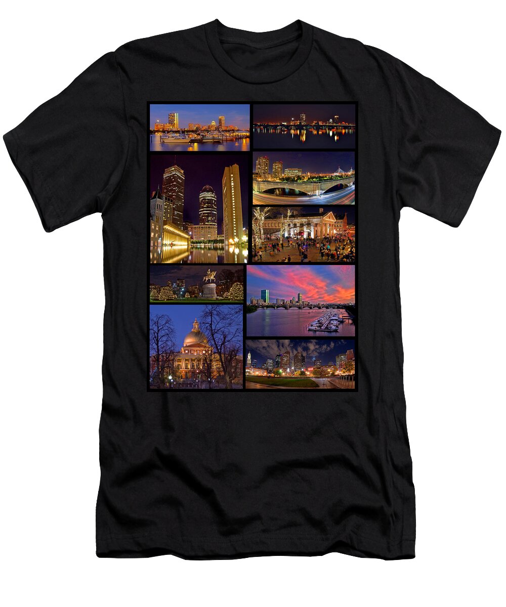 Boston T-Shirt featuring the photograph Boston Nights Collage by Joann Vitali