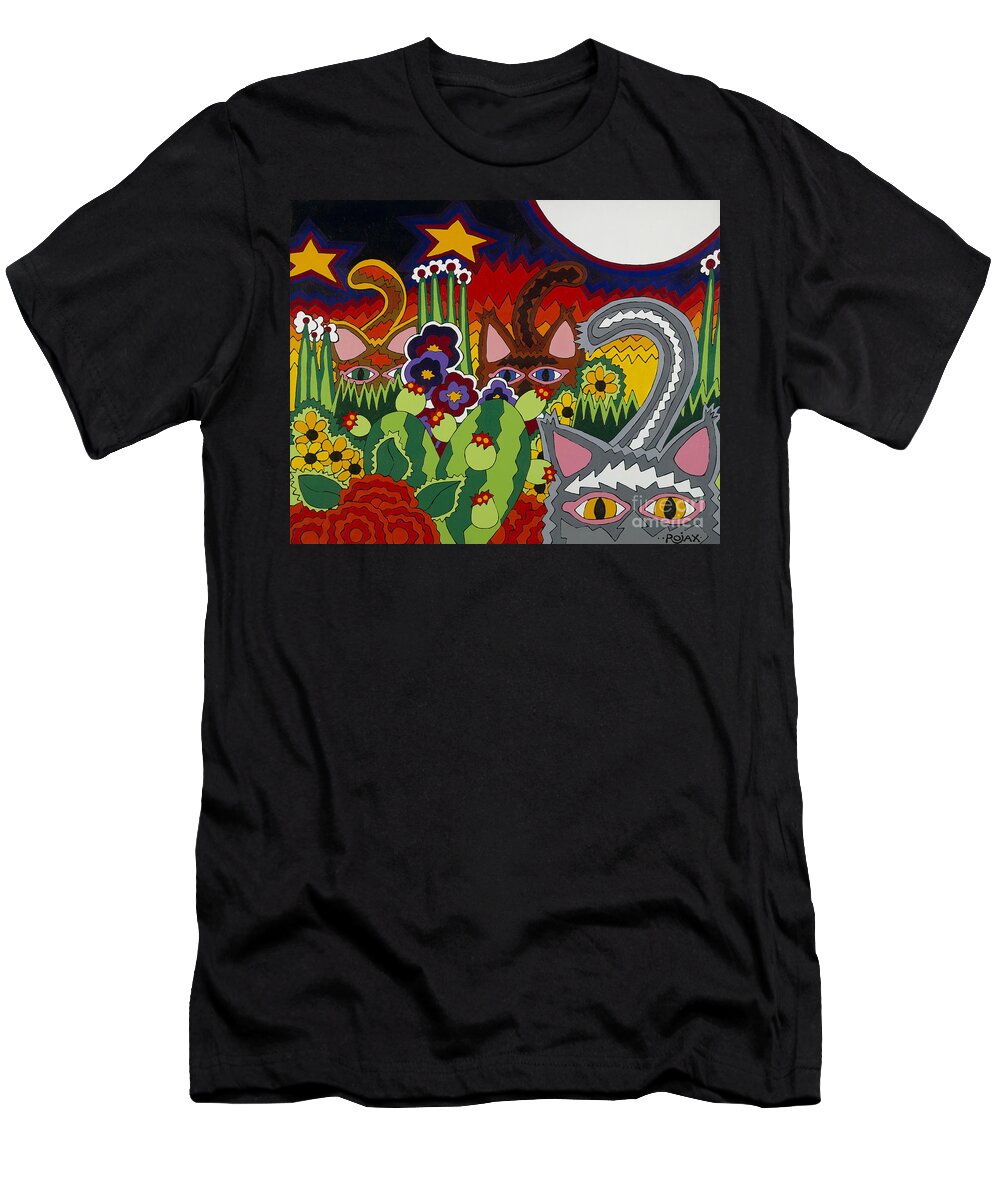 Cats T-Shirt featuring the painting Boys Night Out by Rojax Art