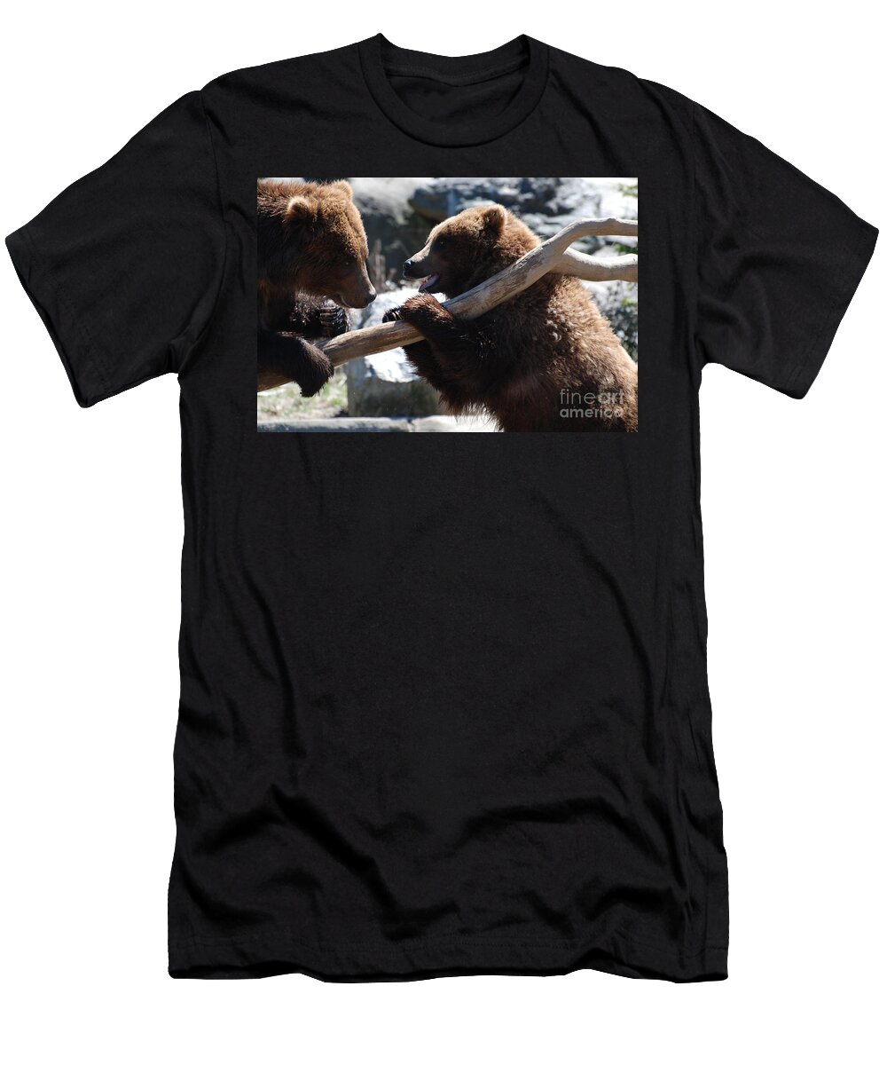 Bear T-Shirt featuring the photograph Brawling Bears by DejaVu Designs