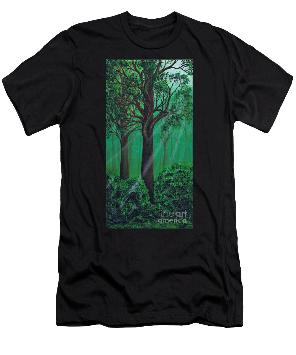 Forest T-Shirt featuring the painting Breaking Light by Kenneth Clarke