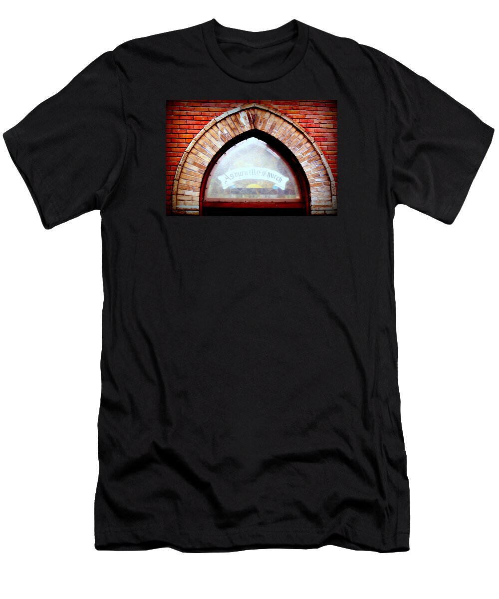 Church T-Shirt featuring the photograph Bricks and Stained Glass by Melanie Lankford Photography