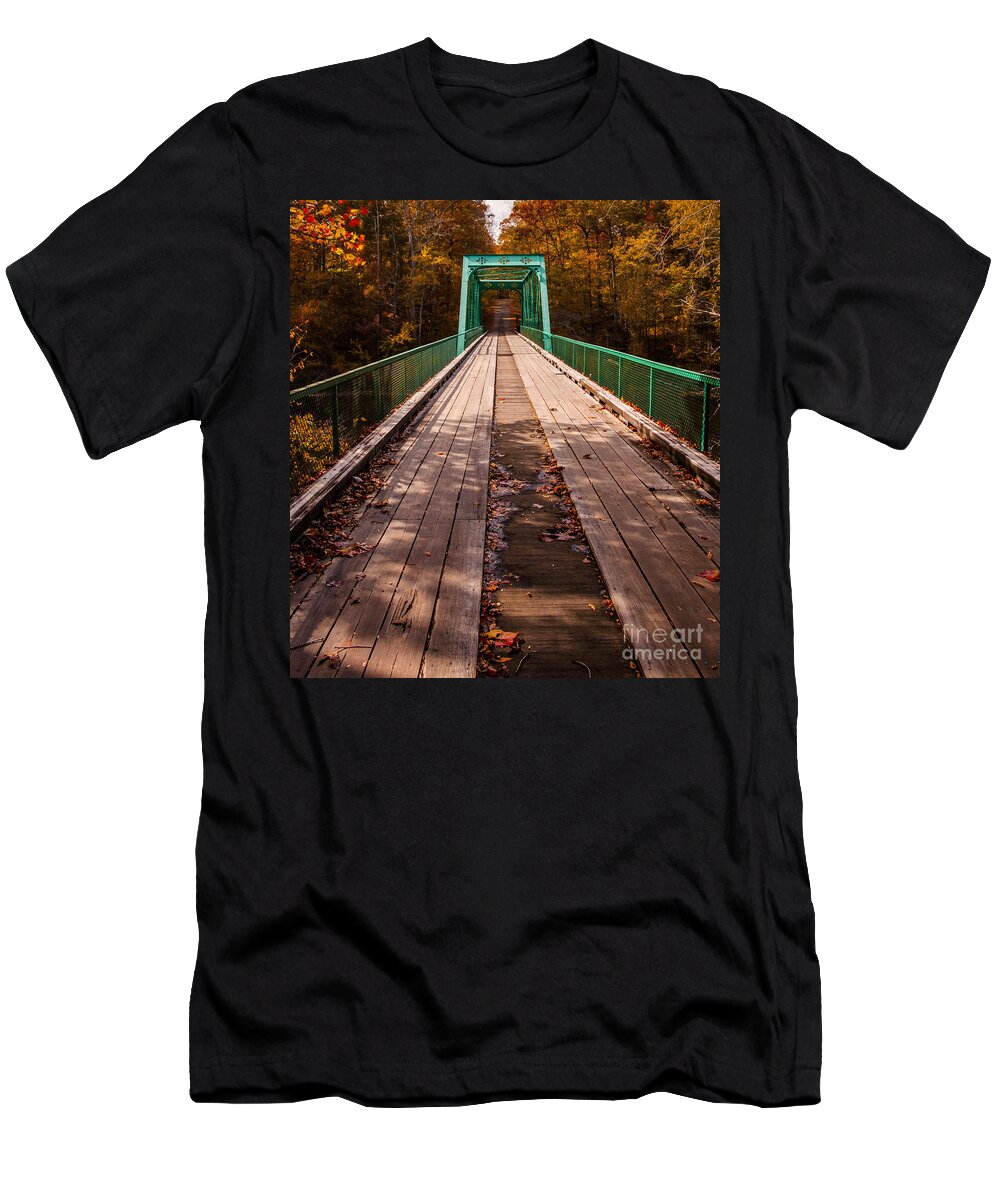 Bridge Photographs T-Shirt featuring the photograph Bridge To An Adventure In Autumn by Jerry Cowart