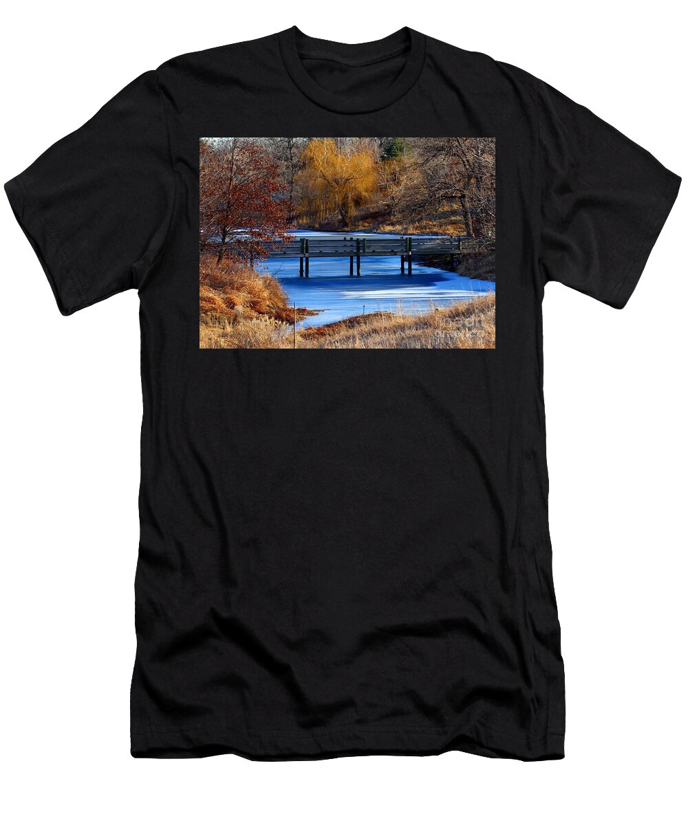 Landscape T-Shirt featuring the photograph Bridge over Icy Waters by Elizabeth Winter