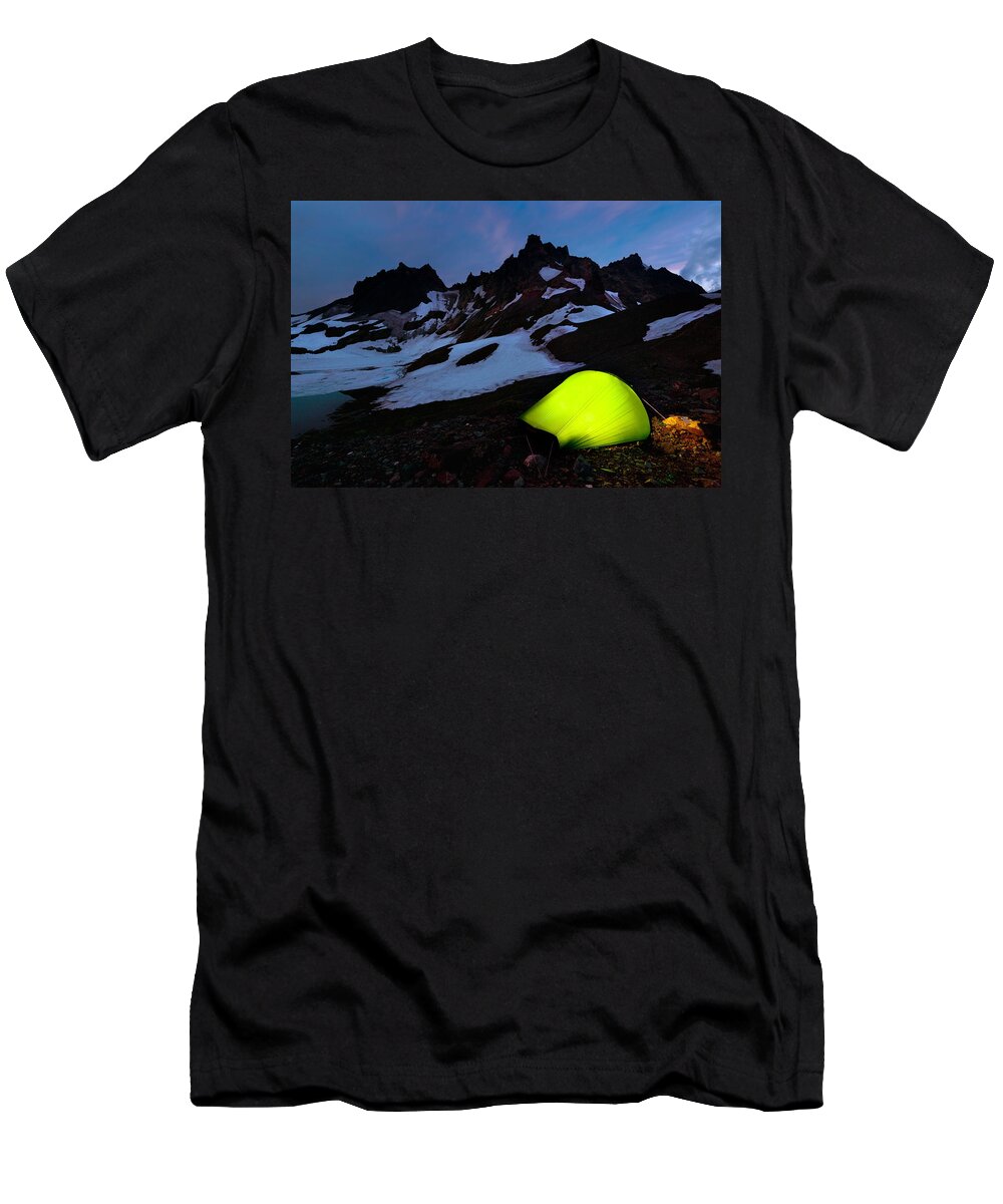 Broken To Mt. T-Shirt featuring the photograph Broken Top Camp by Andrew Kumler