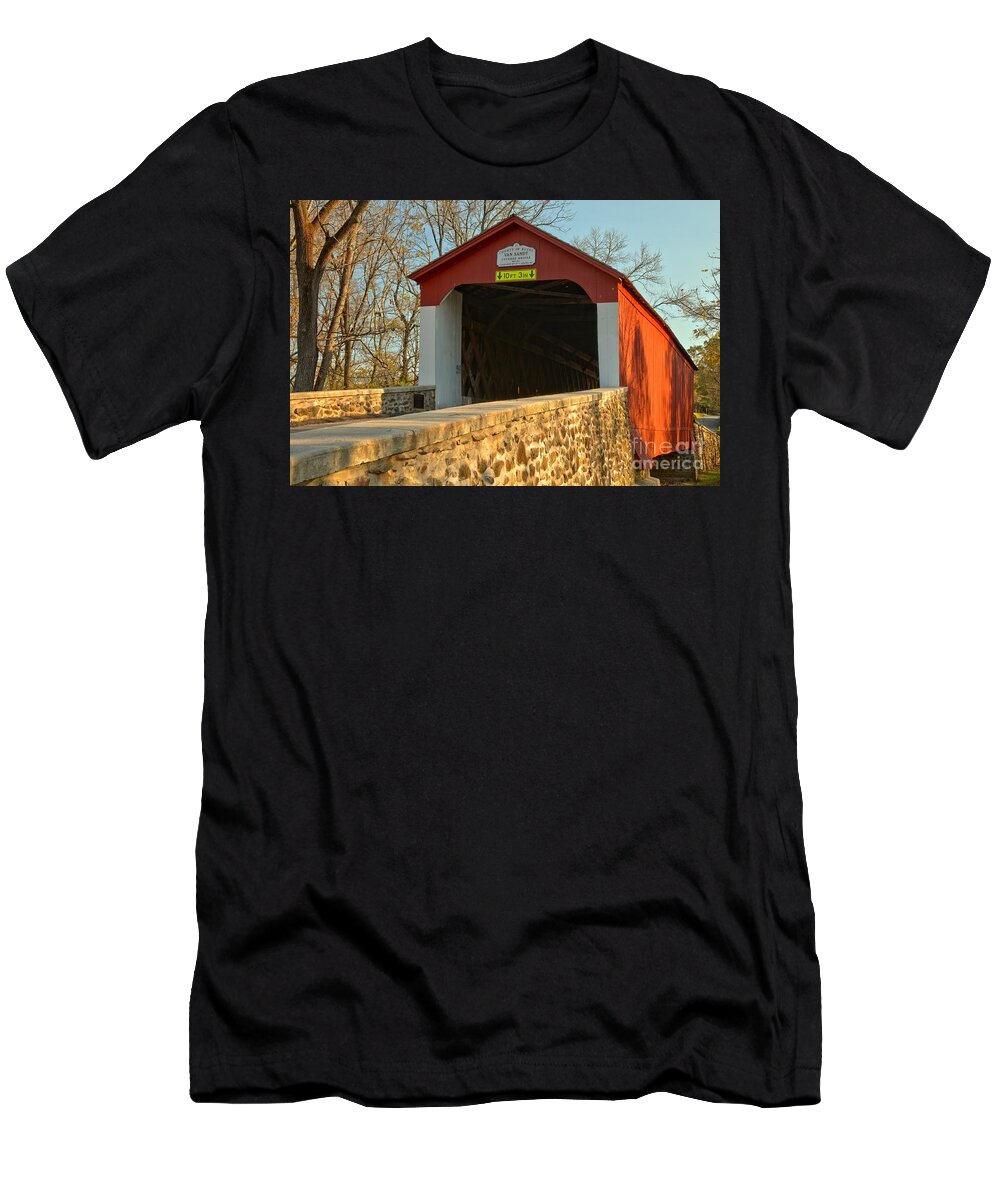 Van Sant Covered Bridge T-Shirt featuring the photograph Bucks County Van Sant Covered Bridge by Adam Jewell