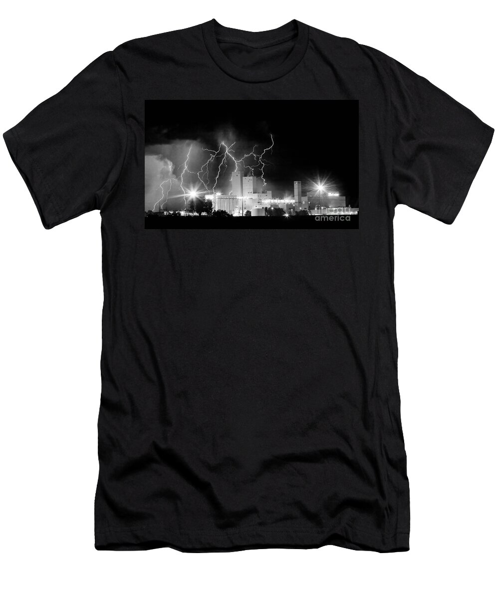  Lightning T-Shirt featuring the photograph Budweiser Lightning Thunderstorm Moving Out BW Pano by James BO Insogna