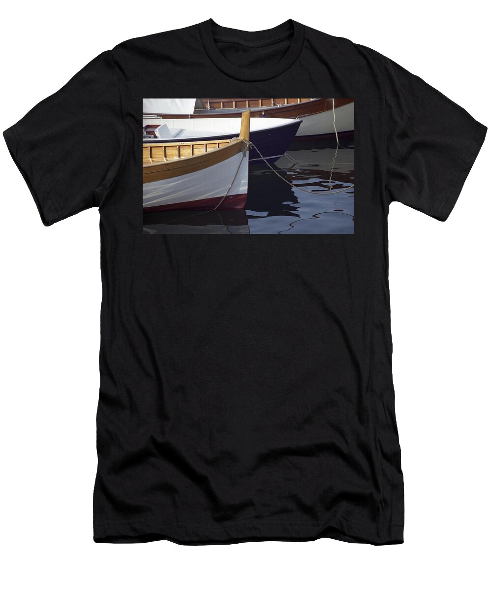 Fishing Boat Water Reflections Italy T-Shirt featuring the photograph Burgundy Boat by Susie Rieple