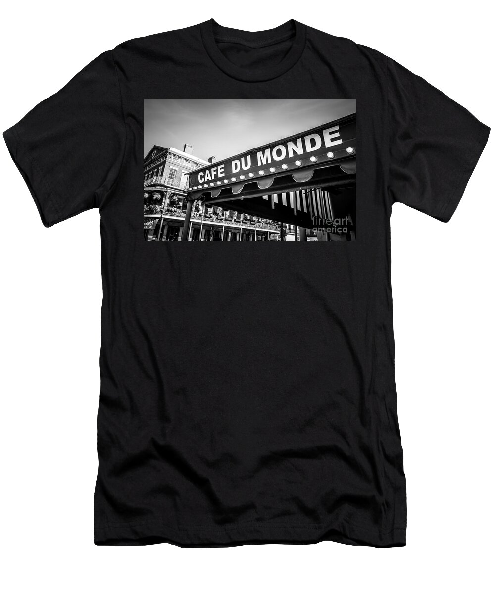 America T-Shirt featuring the photograph Cafe Du Monde Black and White Picture by Paul Velgos