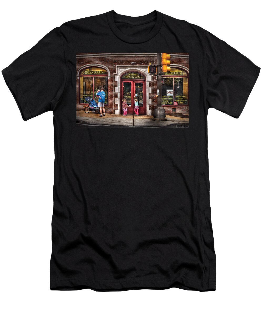 Traffic Light T-Shirt featuring the photograph Cafe - The Italian Bakery by Mike Savad
