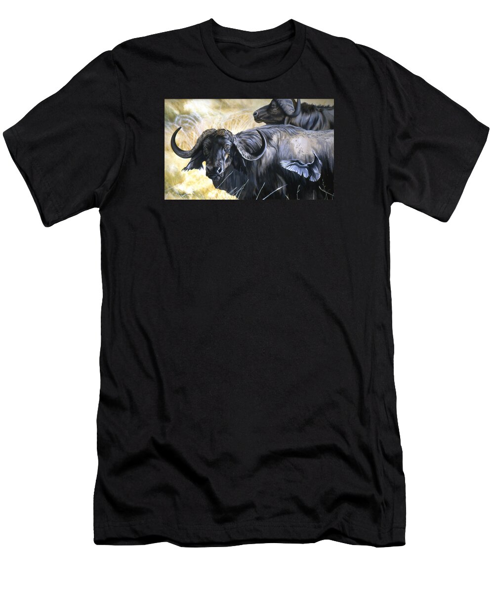 Africa T-Shirt featuring the painting Cape Buffalo by Daniel Adams by Daniel Adams