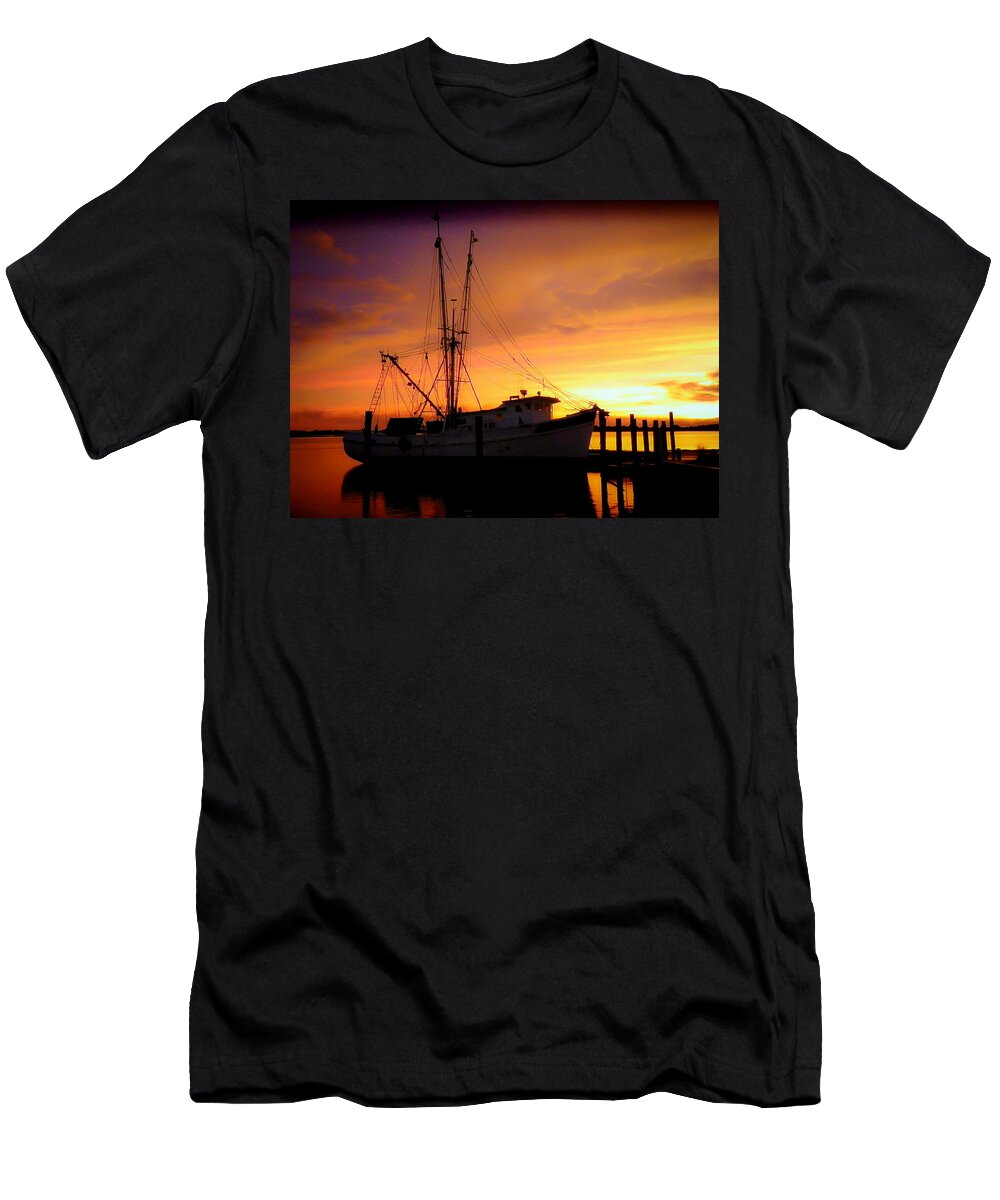 Shrimp Trawlers T-Shirt featuring the photograph Carolina Morning by Karen Wiles