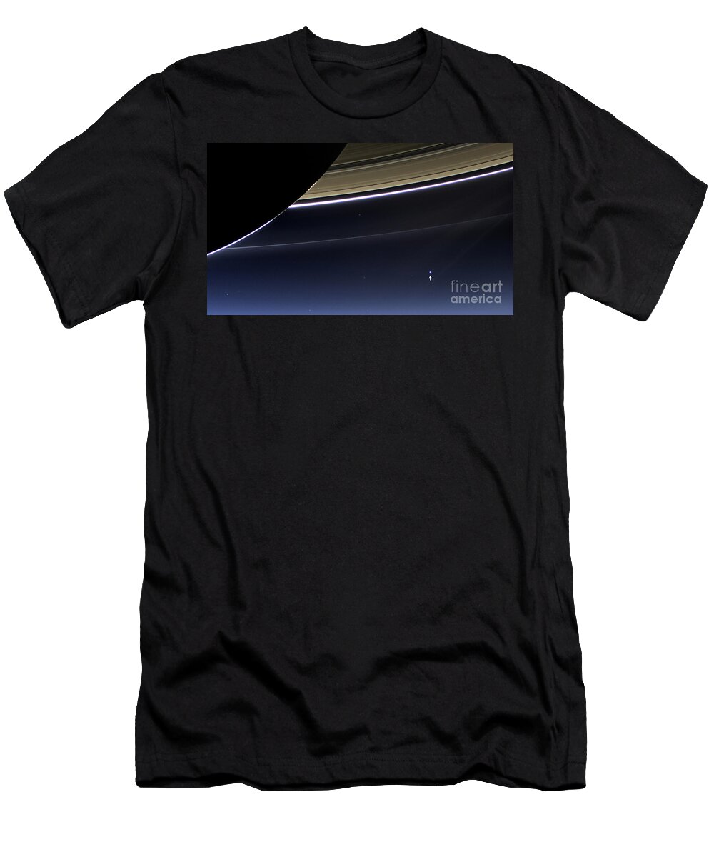Saturn T-Shirt featuring the photograph Cassini View Of Saturn And Earth by Science Source