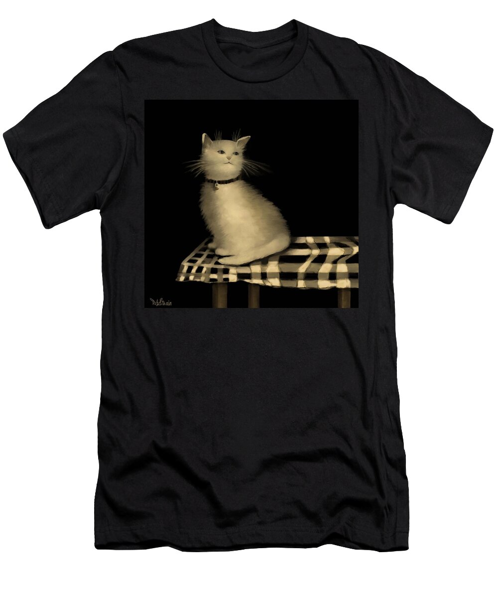 Diane Strain T-Shirt featuring the painting Cat on Checkered Tablecloth  No. 1 by Diane Strain